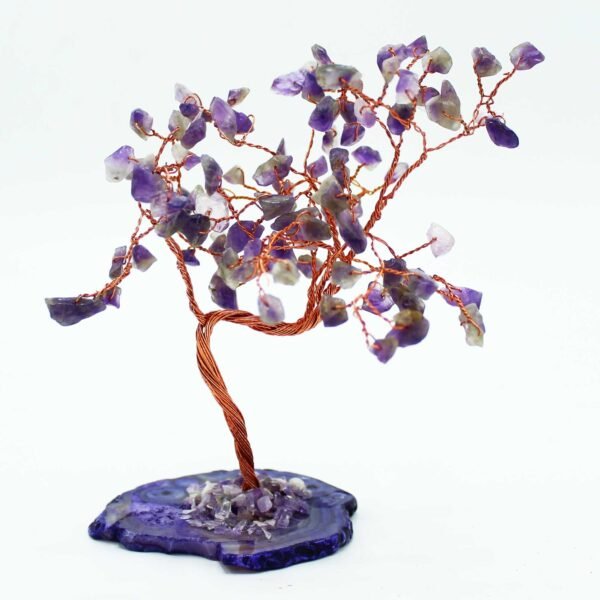 Árbol de piedras preciosas grande: Amatista sobre base de ágata natural (100 piedras)