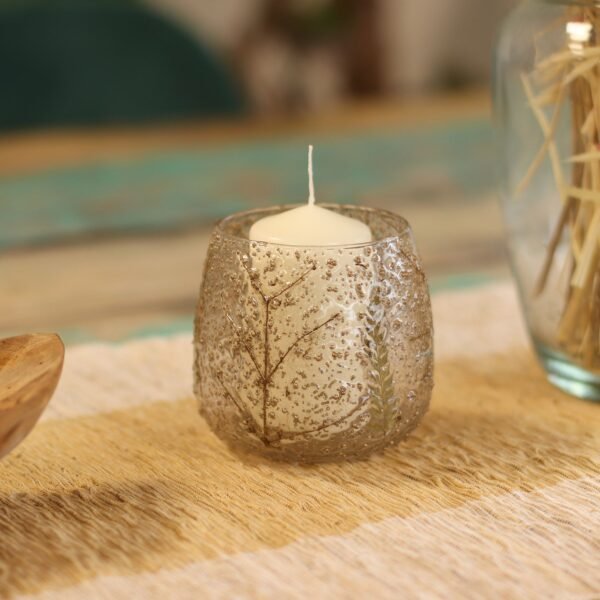 Portavelas recto de Vidrio floral natural - Pino (10x9cm)