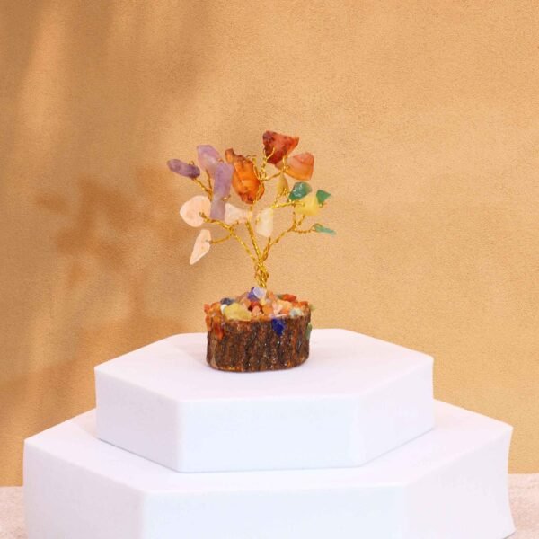 Mini árbol de piedras preciosas sobre base de madera - Piedras múltiples (15 piedras)