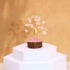 Mini árbol de piedras preciosas sobre base de madera - Cuarzo rosa (15 piedras)